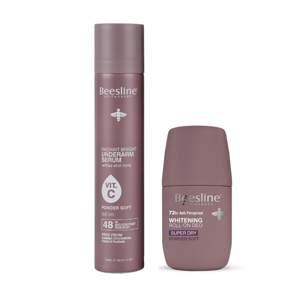 Beesline Radiant Bright Underarm Serum Powder Soft 48hr 150m + Beesline Whitening Roll On Deo Super Dry Powder Soft 50ml